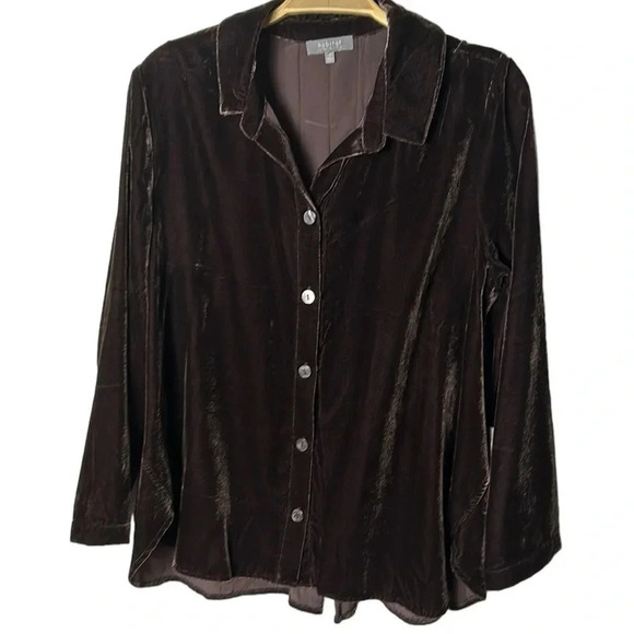 Habitat  crushed velvet swing shirt.Brown,bracelet sleeves,mother of pearl NWT - Picture 1 of 15